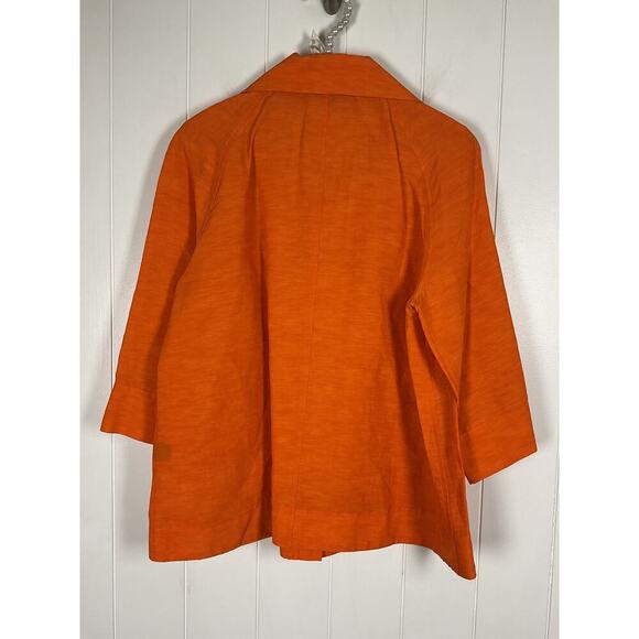 Lafayette 148 New York Orange Linen Blend 3/4 Sleeve Full Zip Jacket Size 10 - Picture 5 of 6